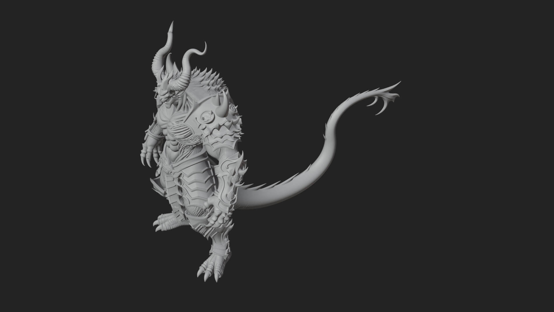 Horned Demon Armored Statue Design 6 3D Print Model 3D Model