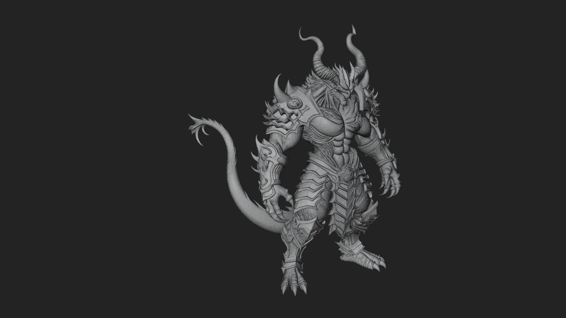 Horned Demon Armored Statue Design 6 3D Print Model 3D Model