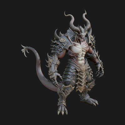 Horned Demon Armored Statue Design 6 3D Print Model
