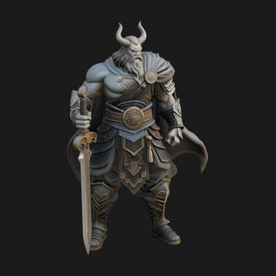 Horned Demon Armored Statue Design 9 3D Print Model
