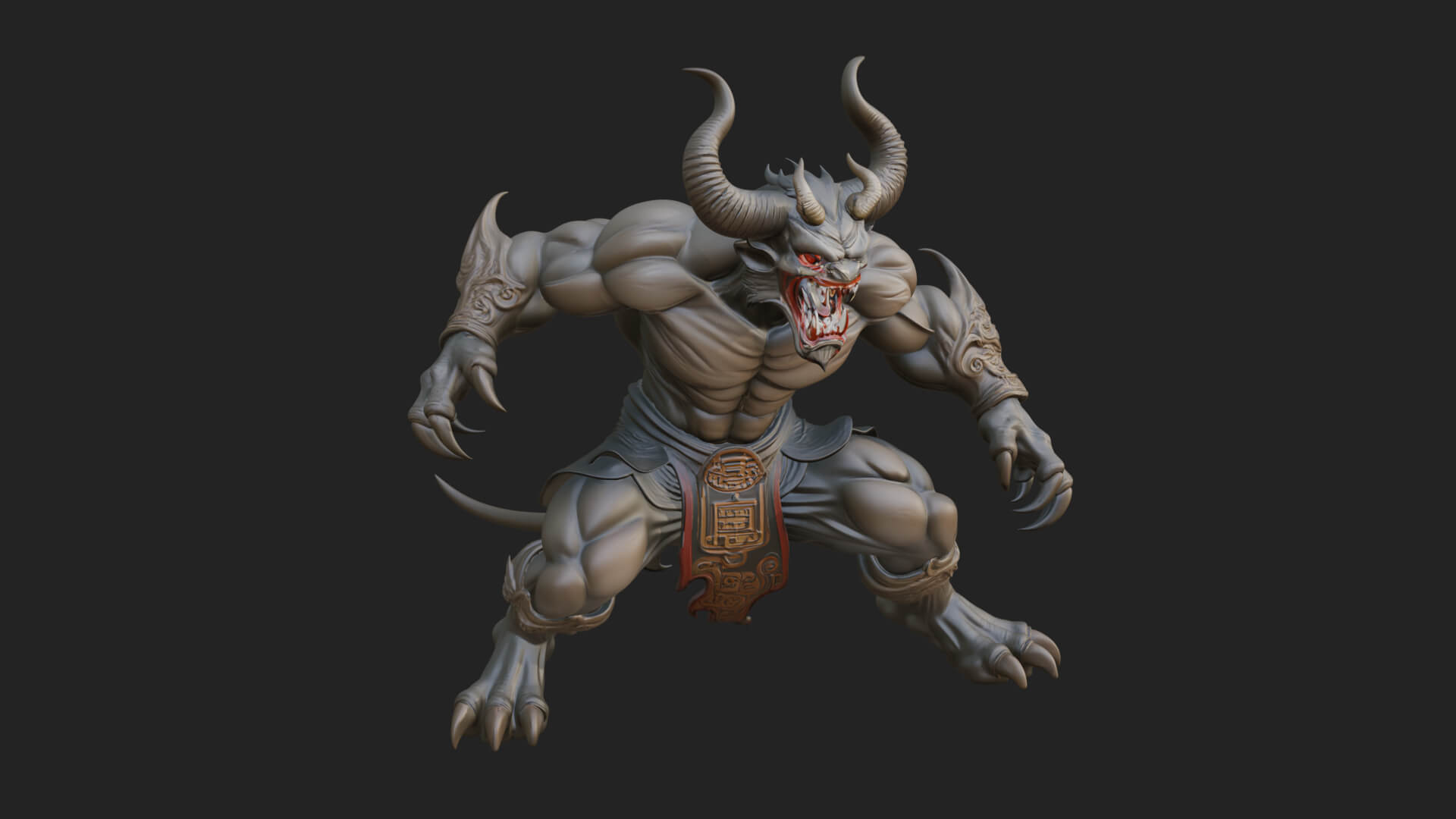 Horned Demon Beast Statue Design 5 3D Print Model 3D Model