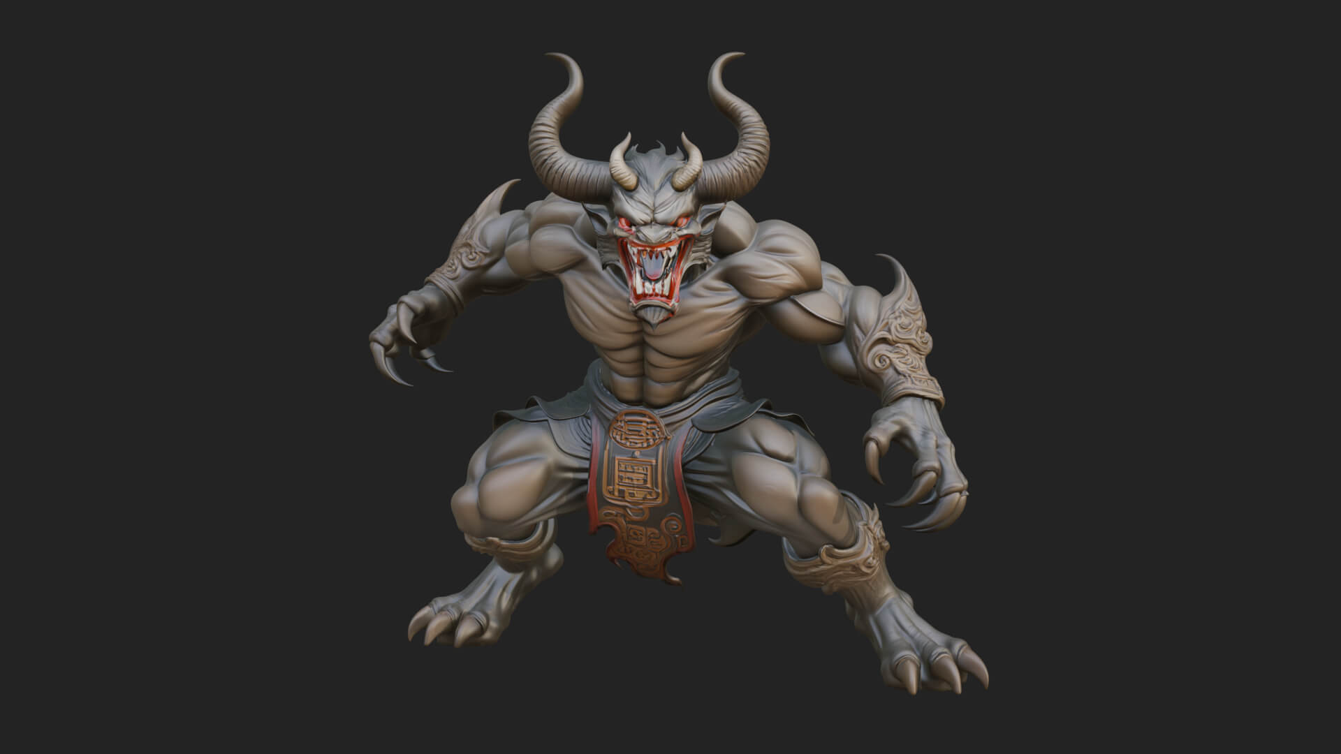 Horned Demon Beast Statue Design 5 3D Print Model 3D Model