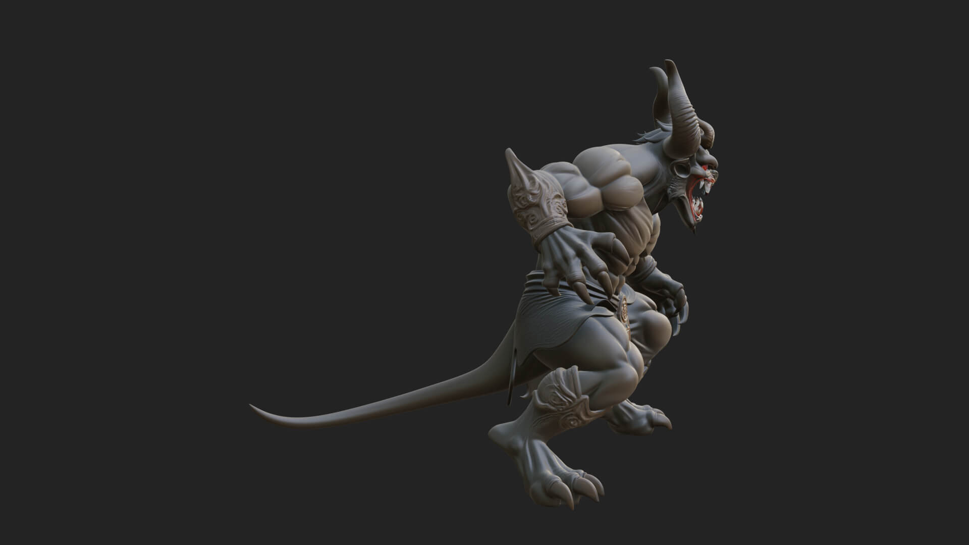 Horned Demon Beast Statue Design 5 3D Print Model 3D Model