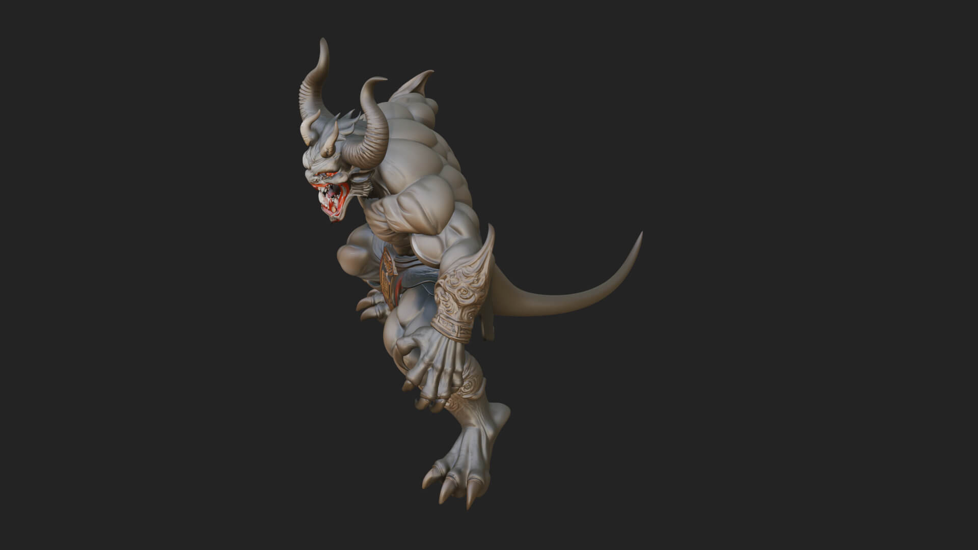 Horned Demon Beast Statue Design 5 3D Print Model 3D Model