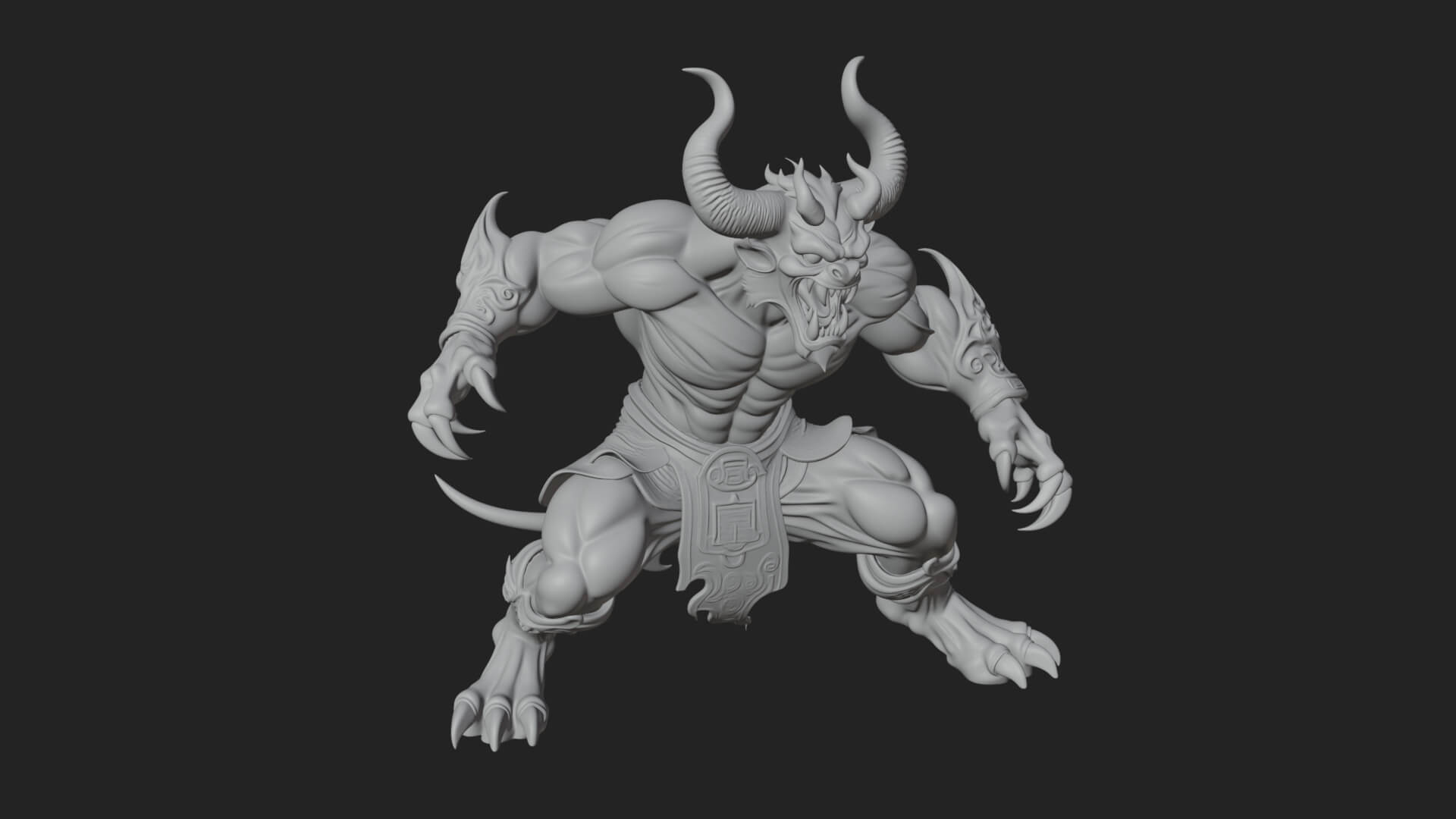 Horned Demon Beast Statue Design 5 3D Print Model 3D Model