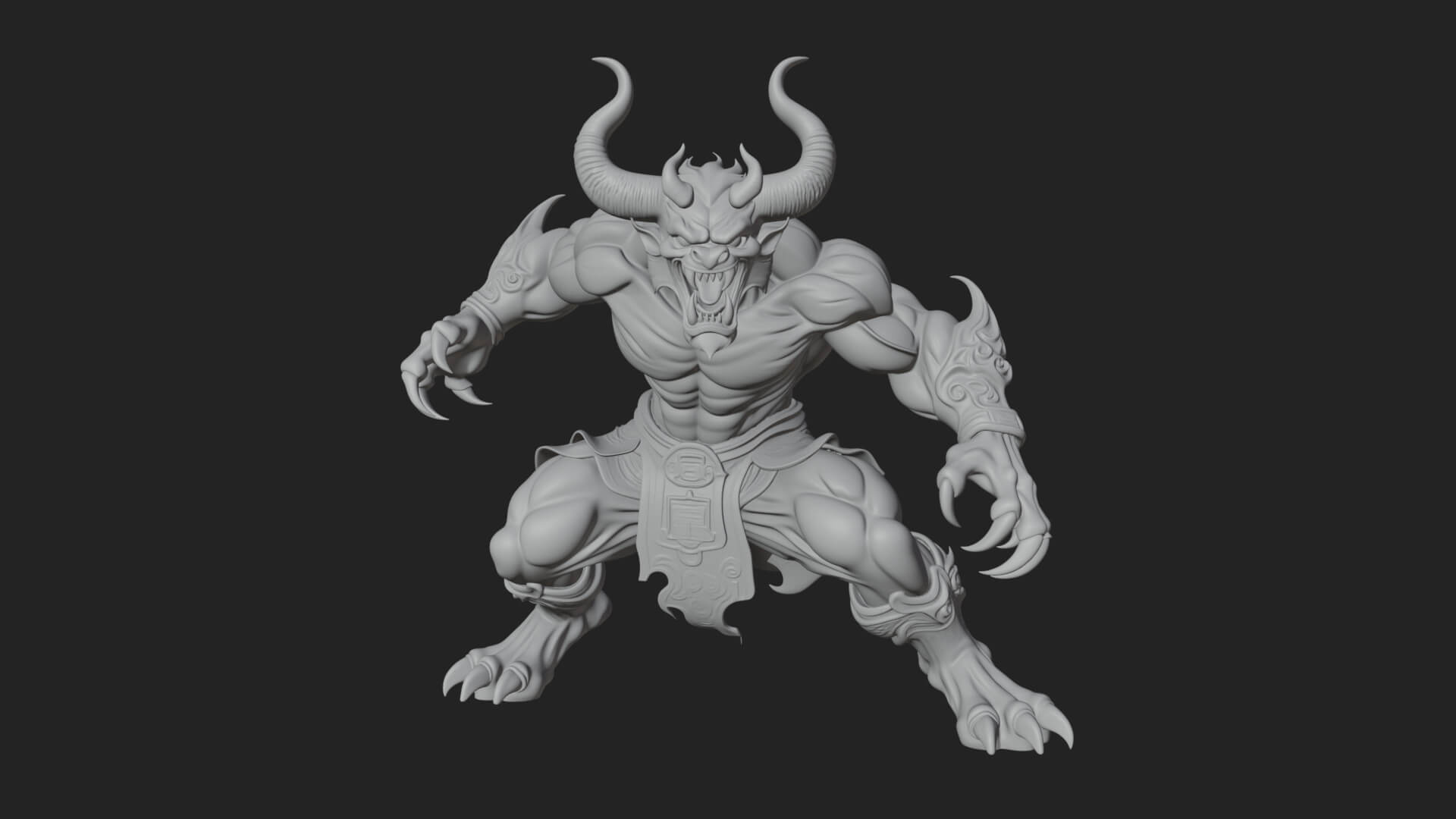 Horned Demon Beast Statue Design 5 3D Print Model 3D Model