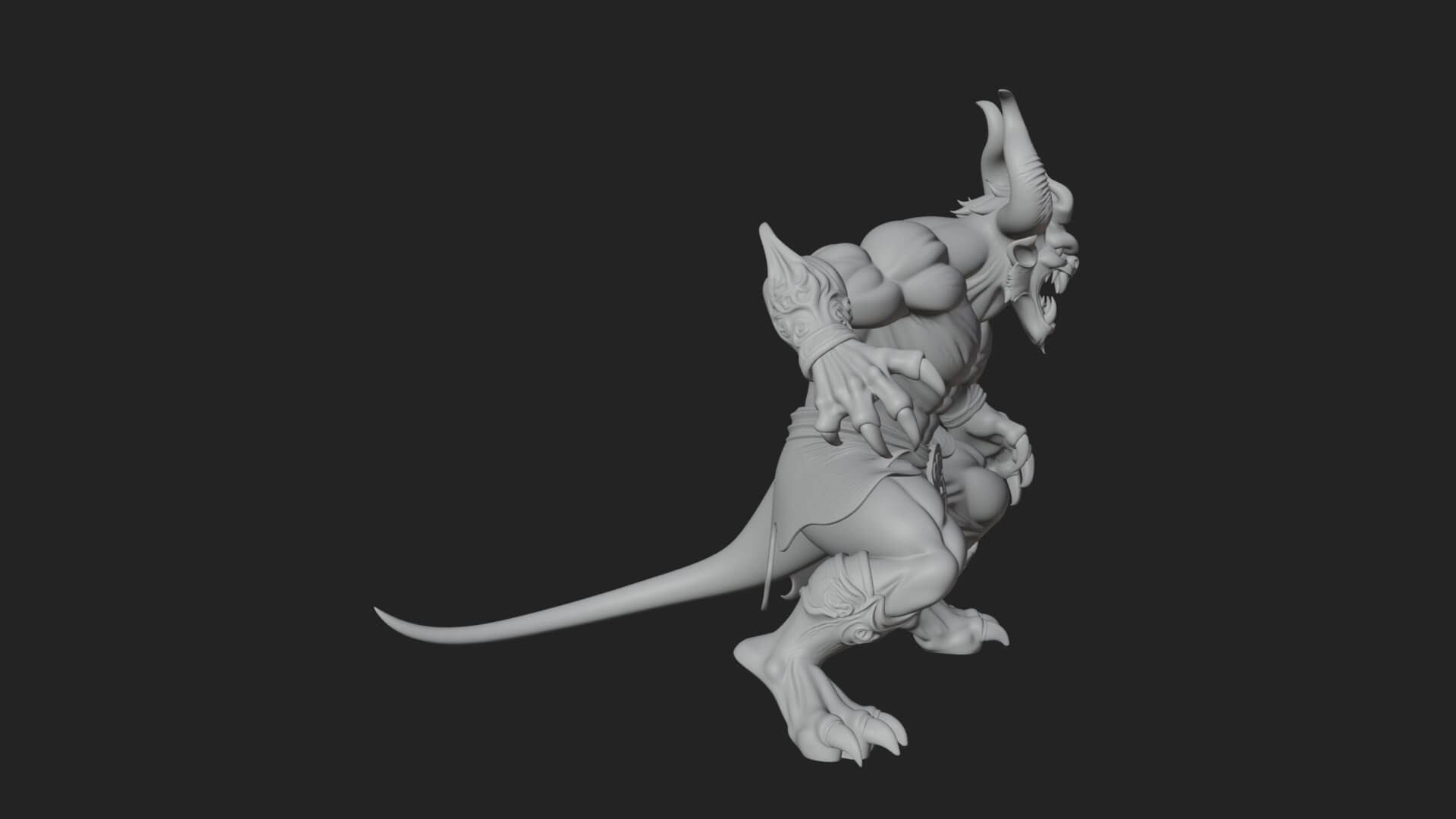 Horned Demon Beast Statue Design 5 3D Print Model 3D Model