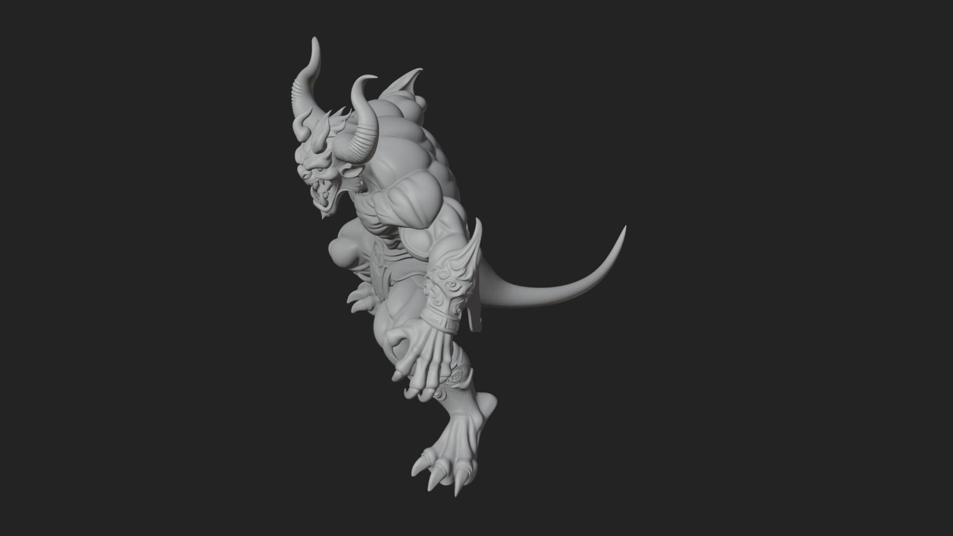 Horned Demon Beast Statue Design 5 3D Print Model 3D Model
