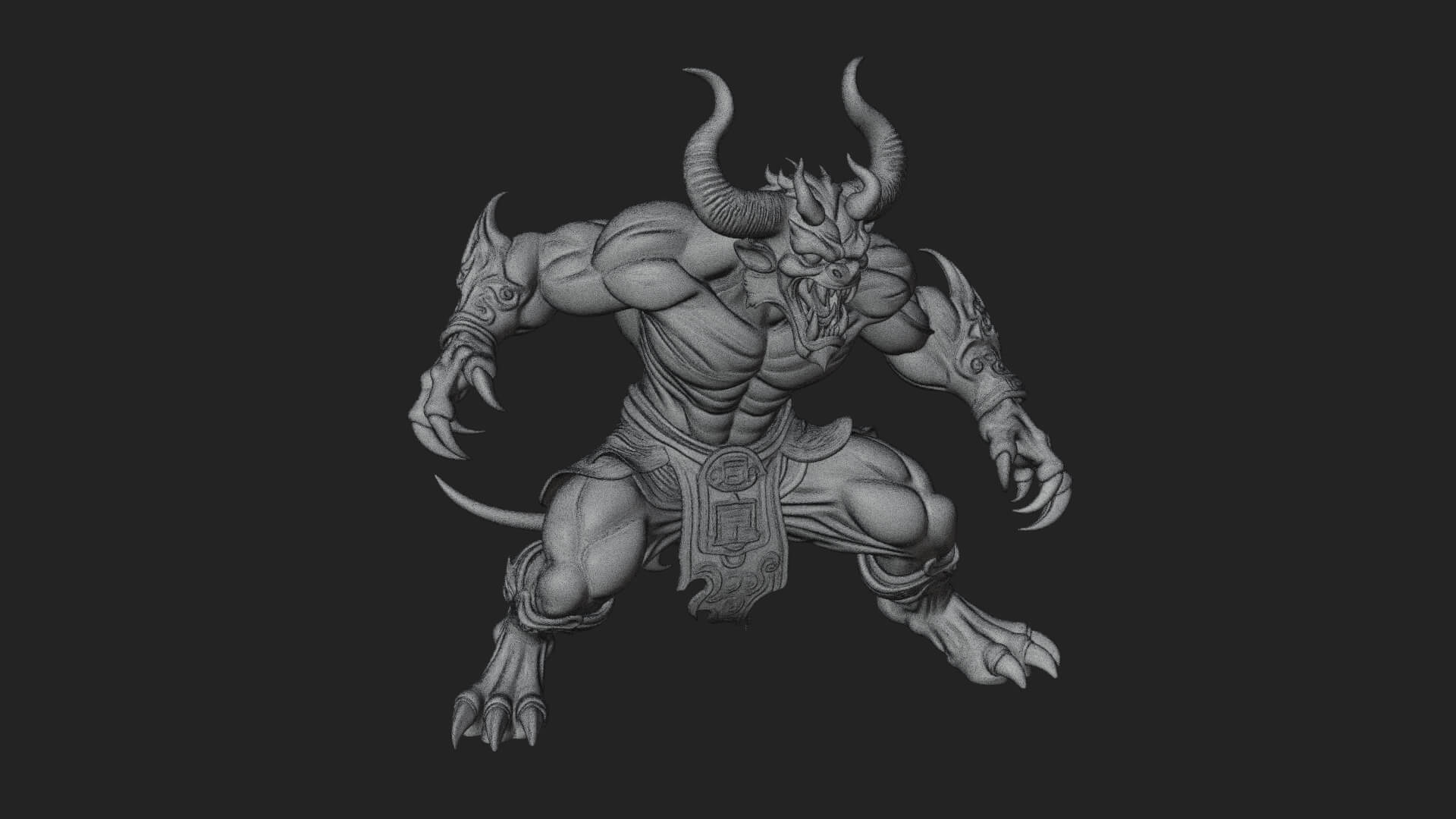 Horned Demon Beast Statue Design 5 3D Print Model 3D Model