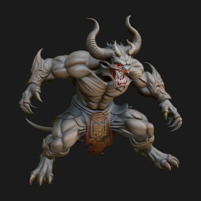 Horned Demon Beast Statue Design 5 3D Print Model