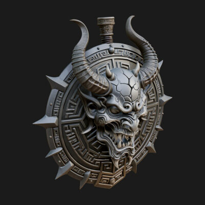 Horned Demon Face Shield Model Design 4 3D Print Model