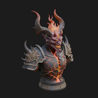 Horned Demon Lord Bust Statue Design 10 3D Print Model