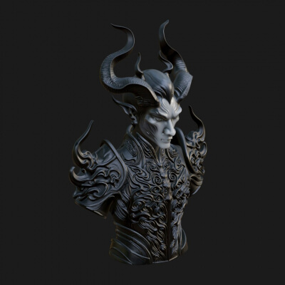 Horned Demon Lord Bust Statue Design 11 3D Print Model