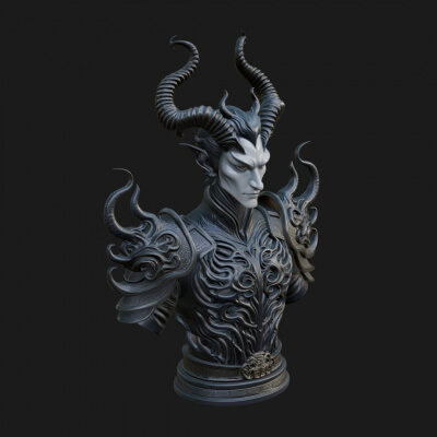 Horned Demon Lord Bust Statue Design 6 3D Print Model