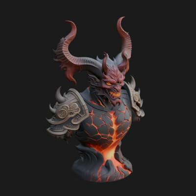 Horned Demon Lord Bust Statue Design 8 3D Print Model