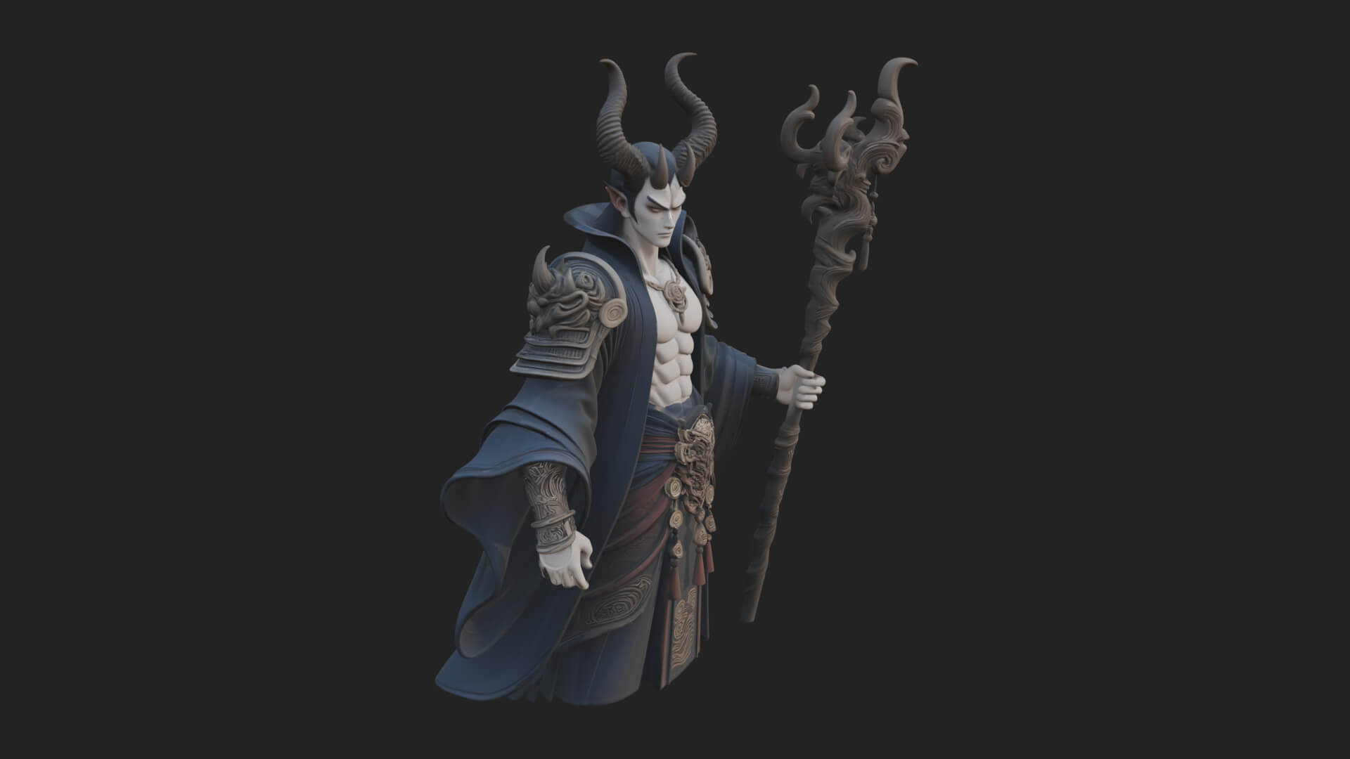 Horned Demon Mage Statue Design 1 3D Print Model 3D Model