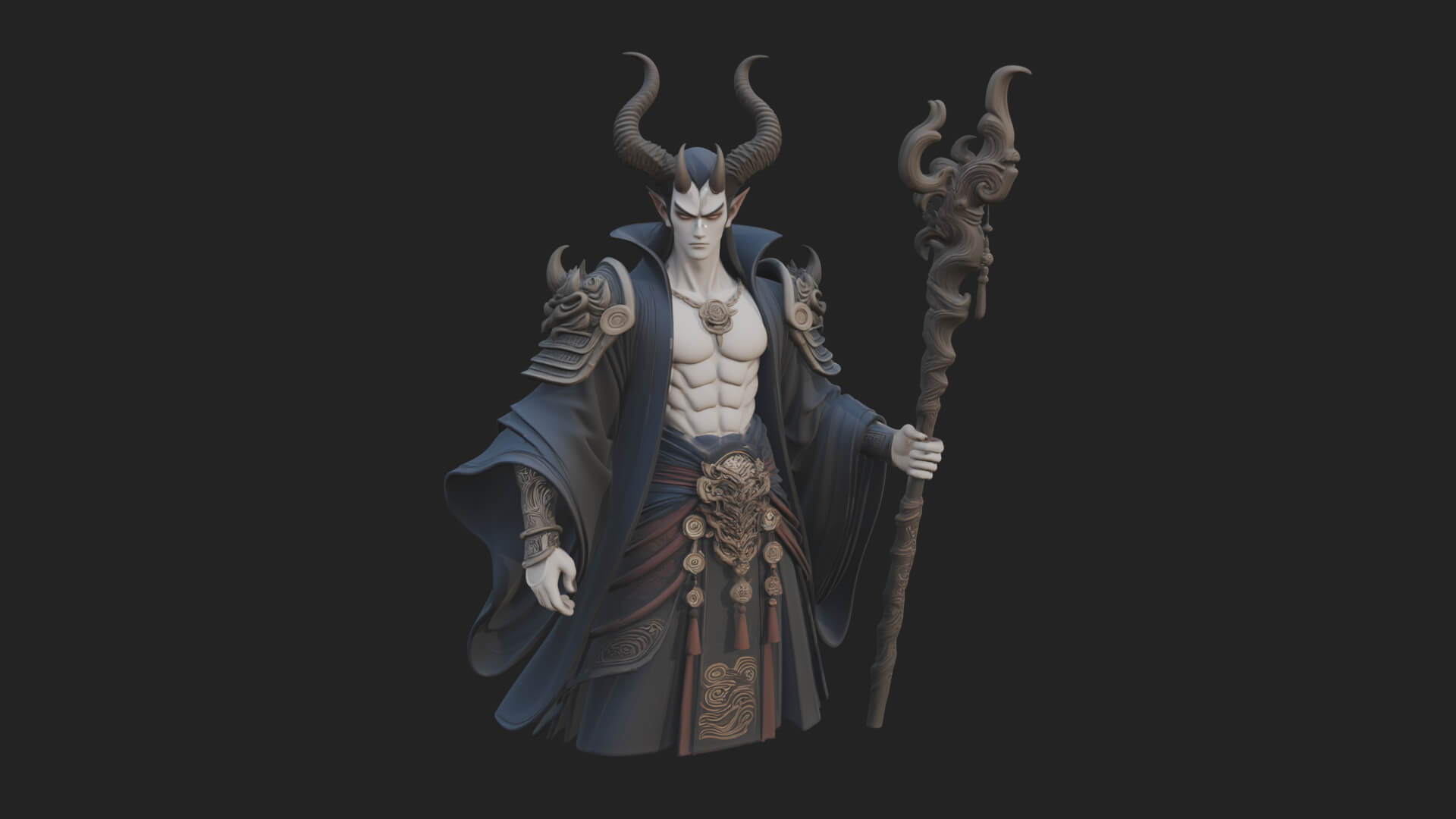 Horned Demon Mage Statue Design 1 3D Print Model 3D Model