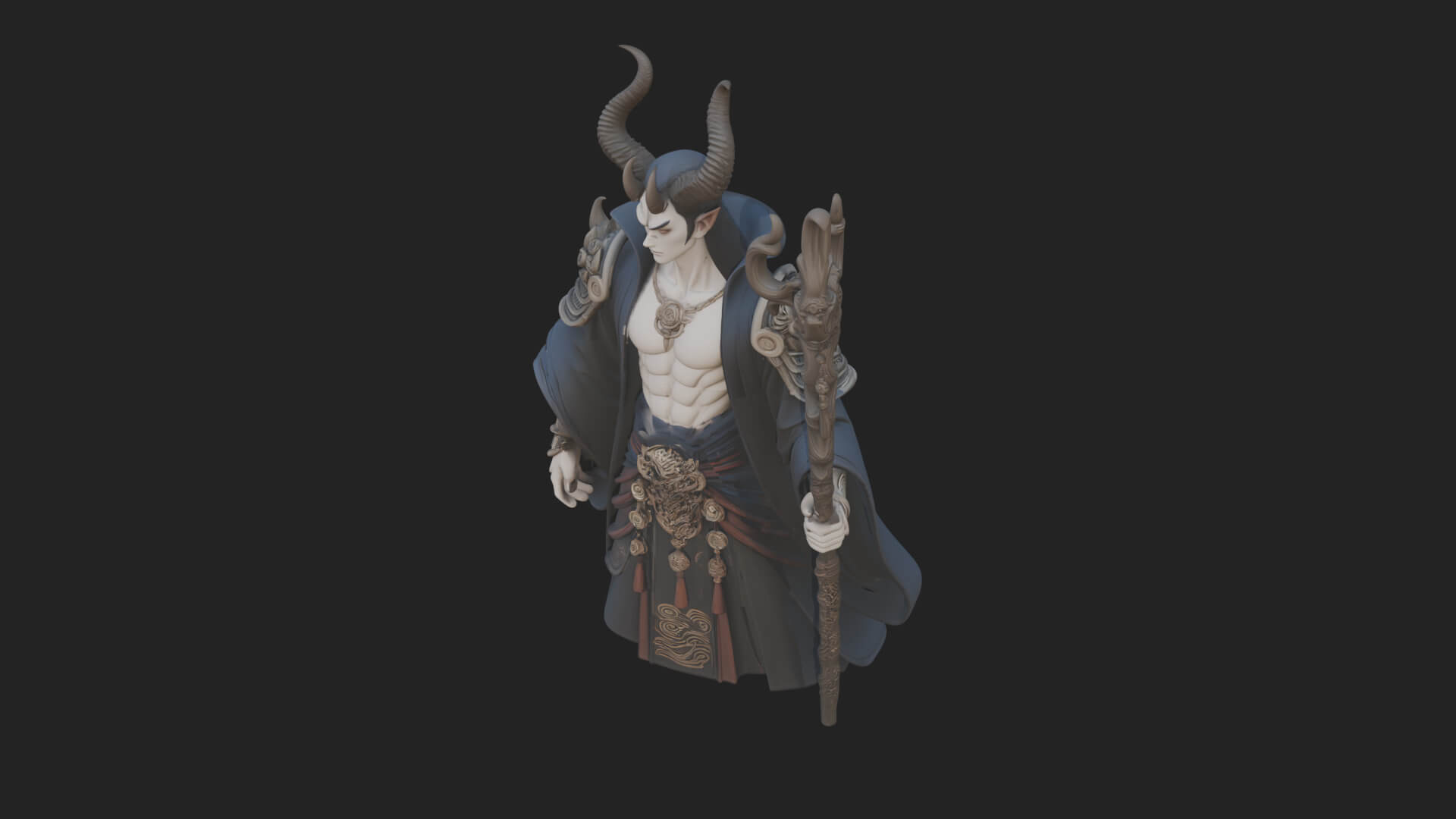 Horned Demon Mage Statue Design 1 3D Print Model 3D Model