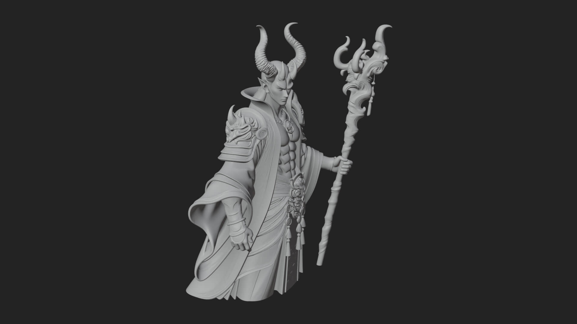 Horned Demon Mage Statue Design 1 3D Print Model 3D Model
