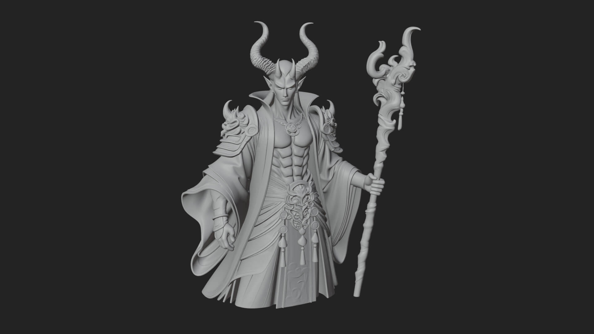 Horned Demon Mage Statue Design 1 3D Print Model 3D Model