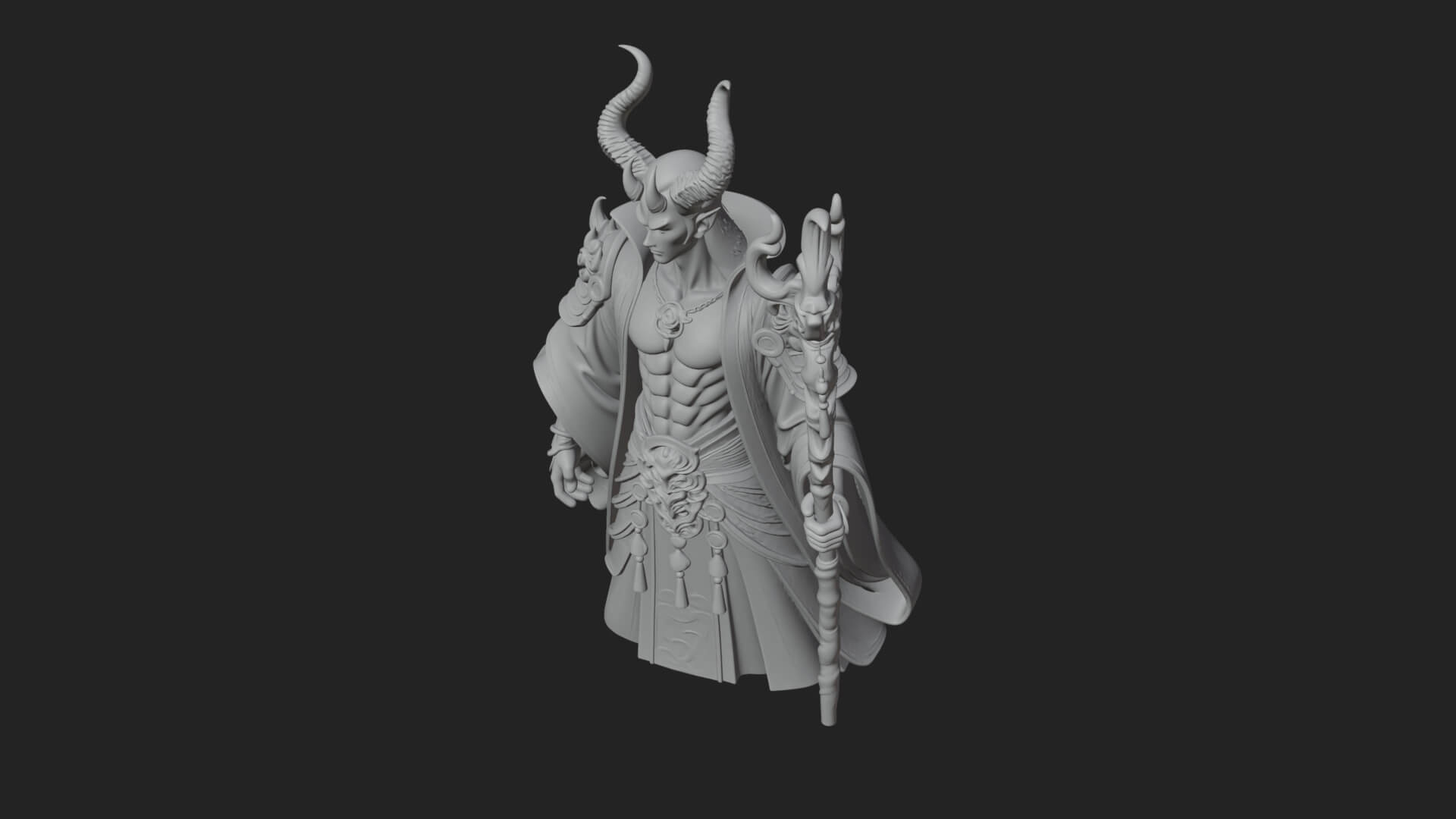 Horned Demon Mage Statue Design 1 3D Print Model 3D Model