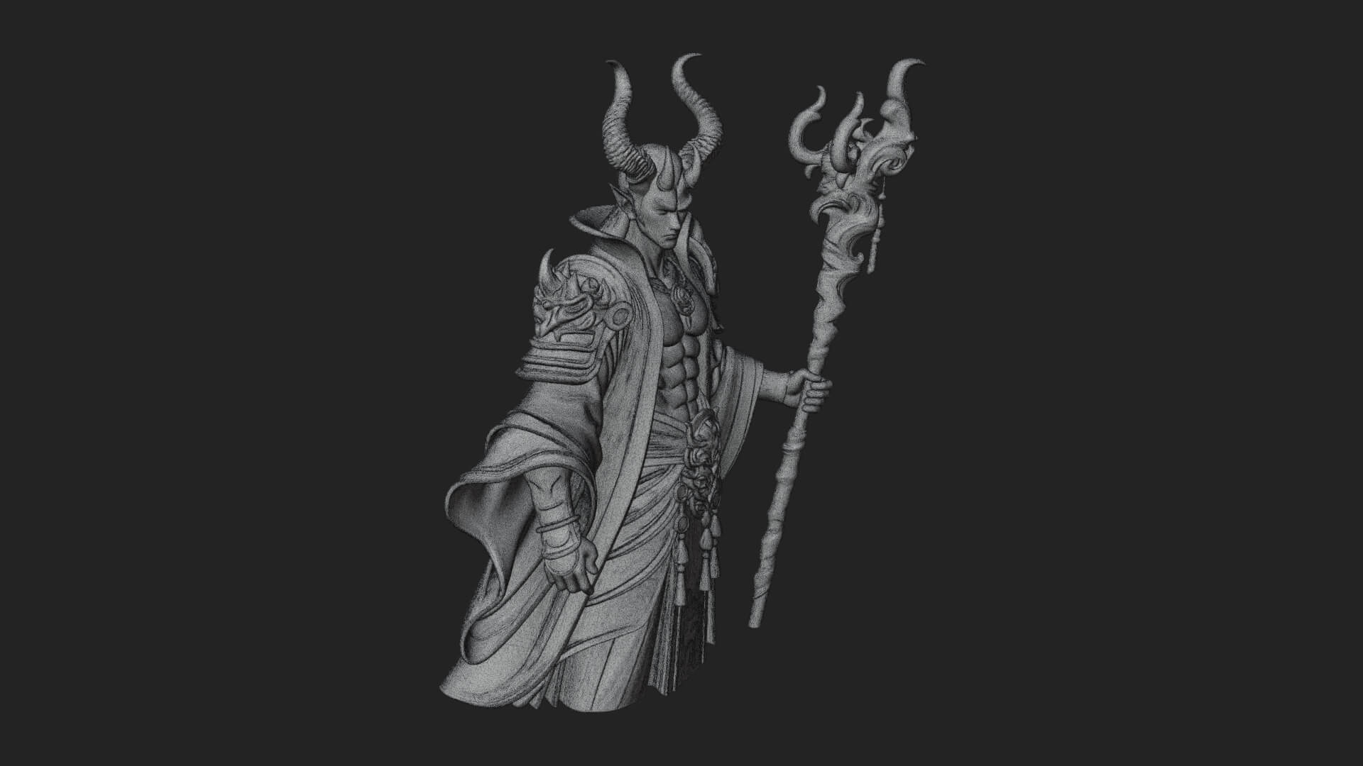 Horned Demon Mage Statue Design 1 3D Print Model 3D Model