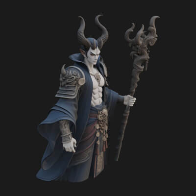 Horned Demon Mage Statue Design 1 3D Print Model