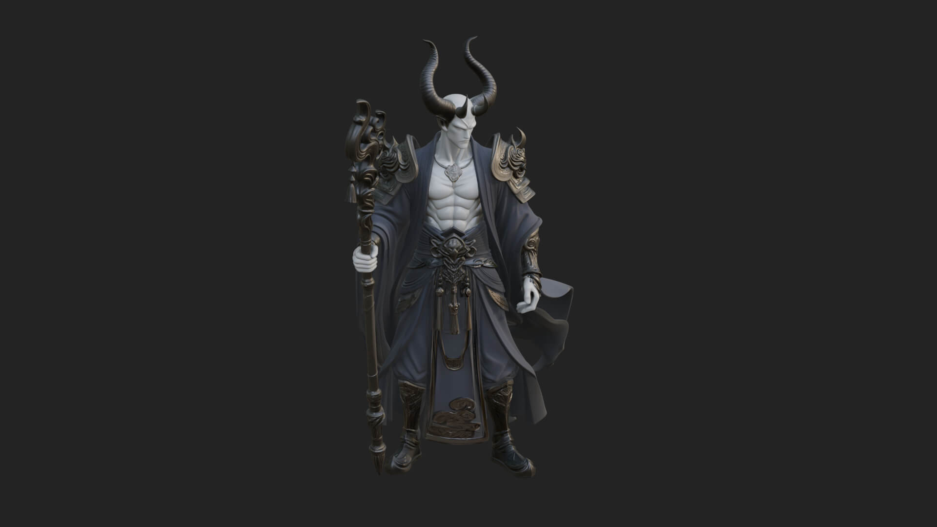 Horned Demon Mage Statue Design 2 3D Print Model 3D Model