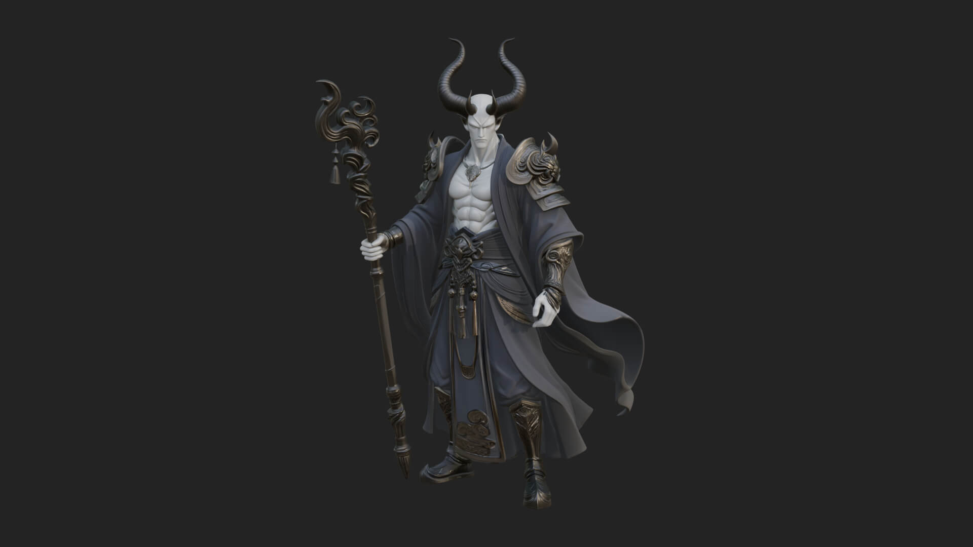 Horned Demon Mage Statue Design 2 3D Print Model 3D Model