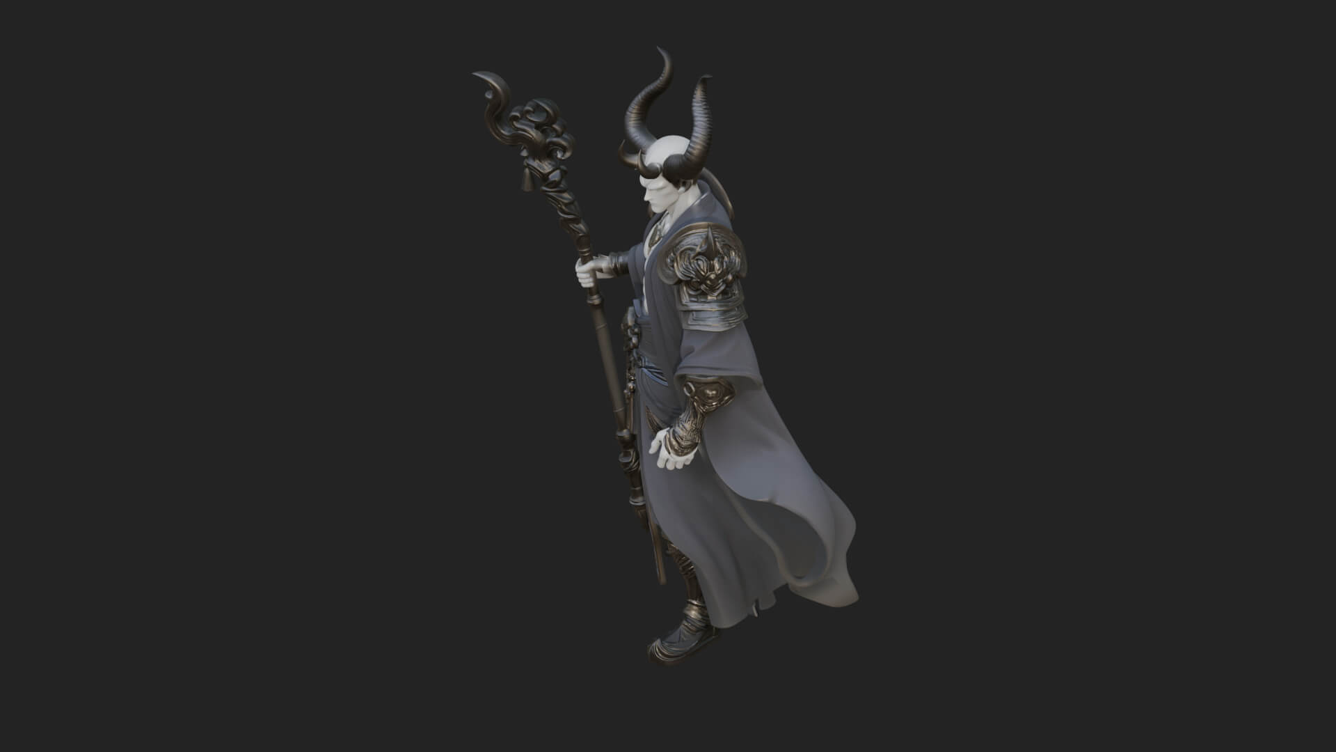 Horned Demon Mage Statue Design 2 3D Print Model 3D Model
