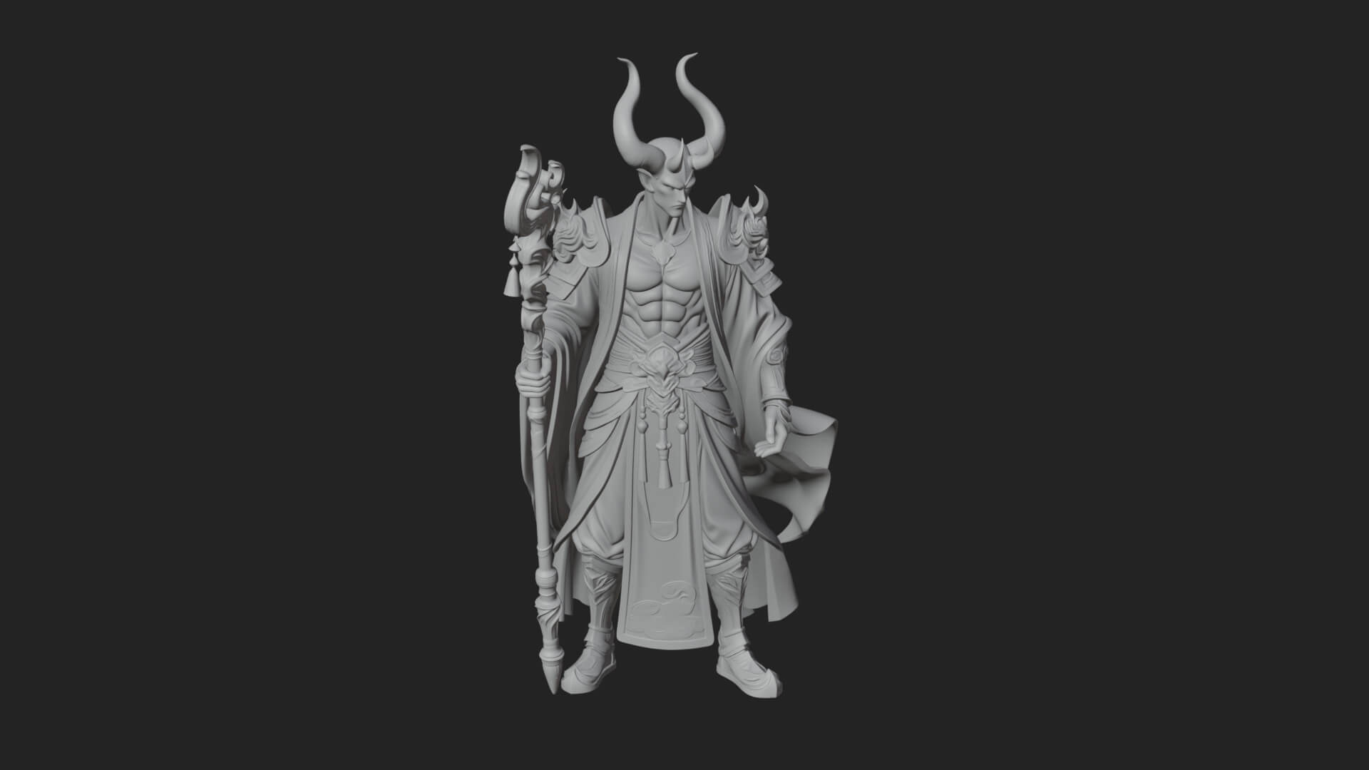Horned Demon Mage Statue Design 2 3D Print Model 3D Model