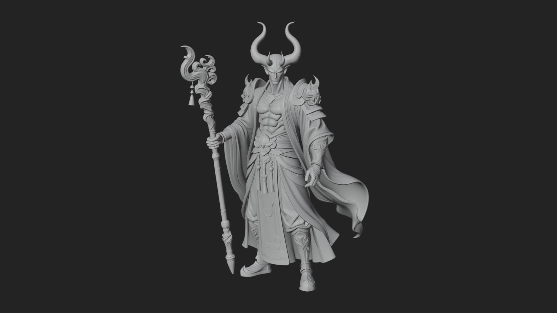 Horned Demon Mage Statue Design 2 3D Print Model 3D Model