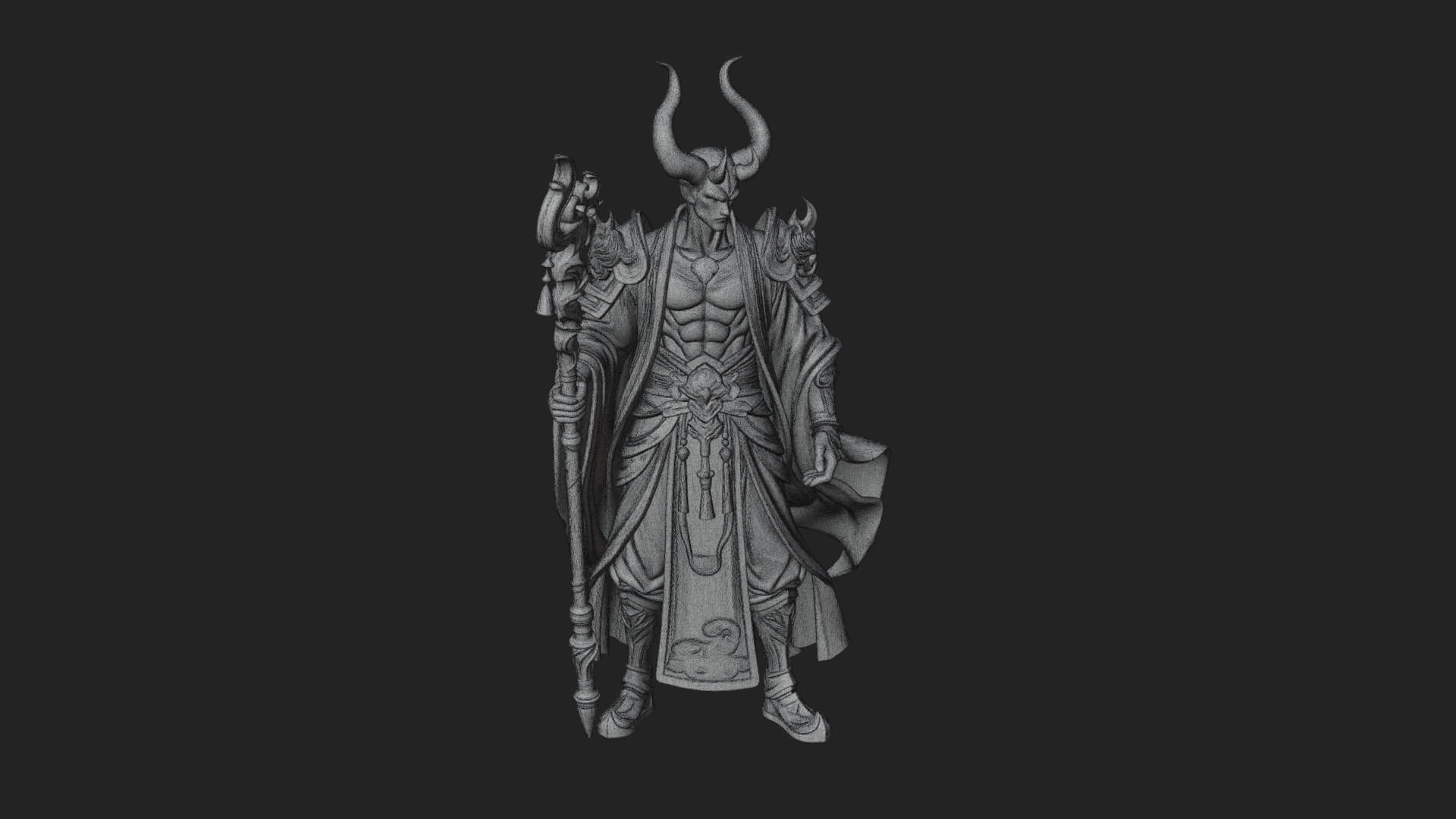 Horned Demon Mage Statue Design 2 3D Print Model 3D Model