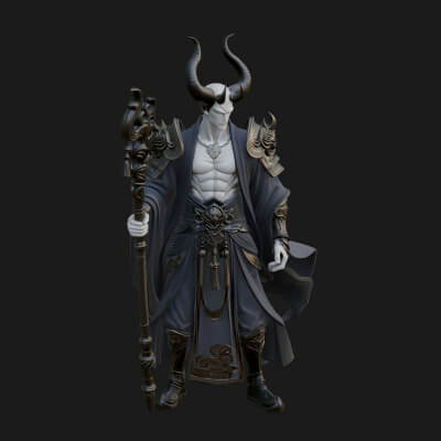 Horned Demon Mage Statue Design 2 3D Print Model