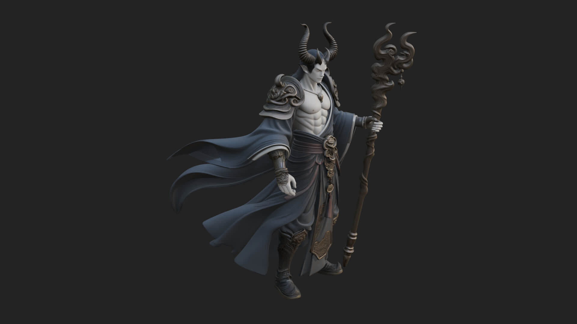 Horned Demon Mage Statue Design 3 3D Print Model 3D Model