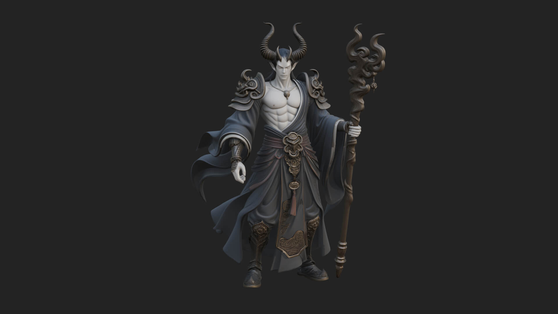 Horned Demon Mage Statue Design 3 3D Print Model 3D Model