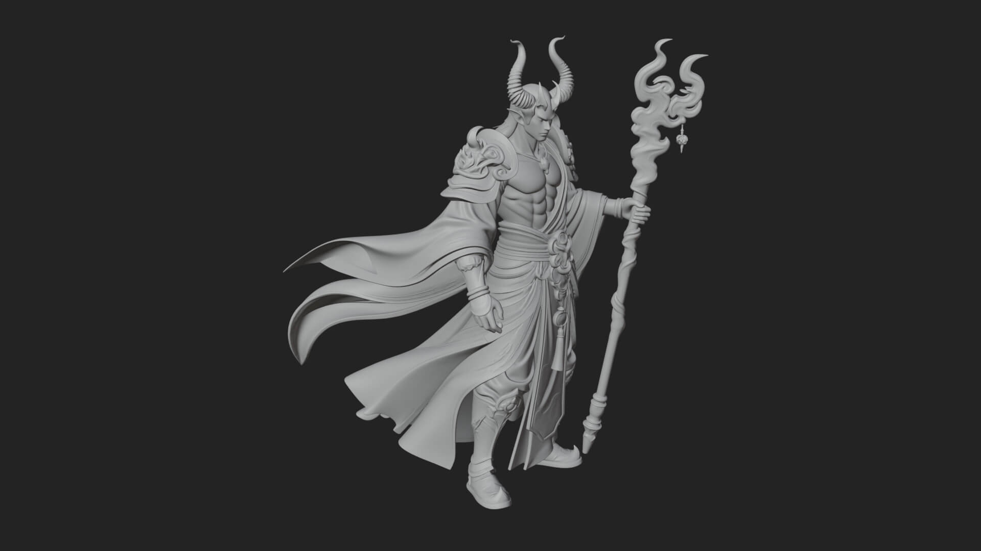 Horned Demon Mage Statue Design 3 3D Print Model 3D Model