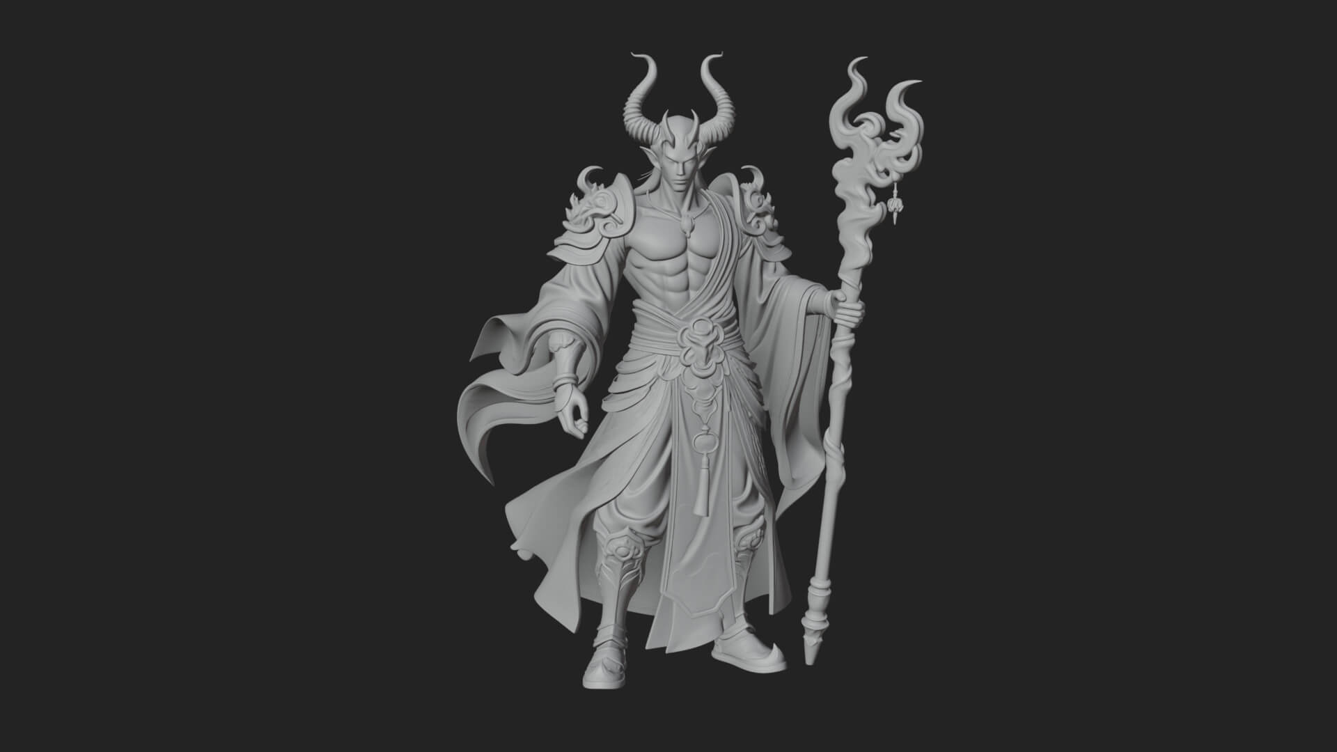 Horned Demon Mage Statue Design 3 3D Print Model 3D Model