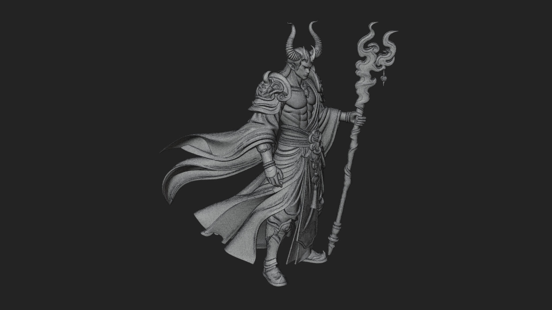 Horned Demon Mage Statue Design 3 3D Print Model 3D Model