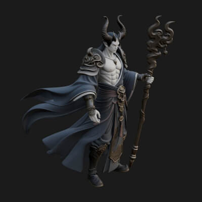Horned Demon Mage Statue Design 3 3D Print Model
