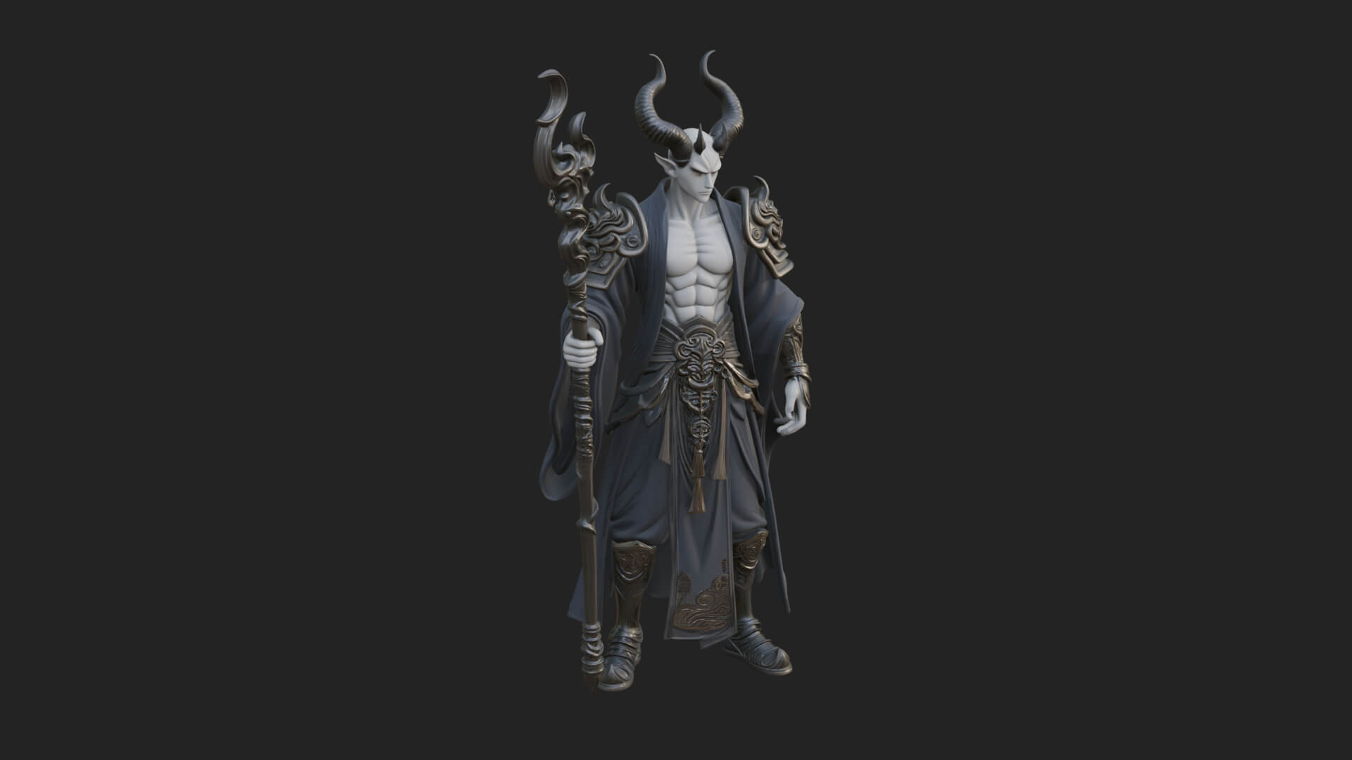 Horned Demon Mage Statue Design 4 3D Print Model 3D Model