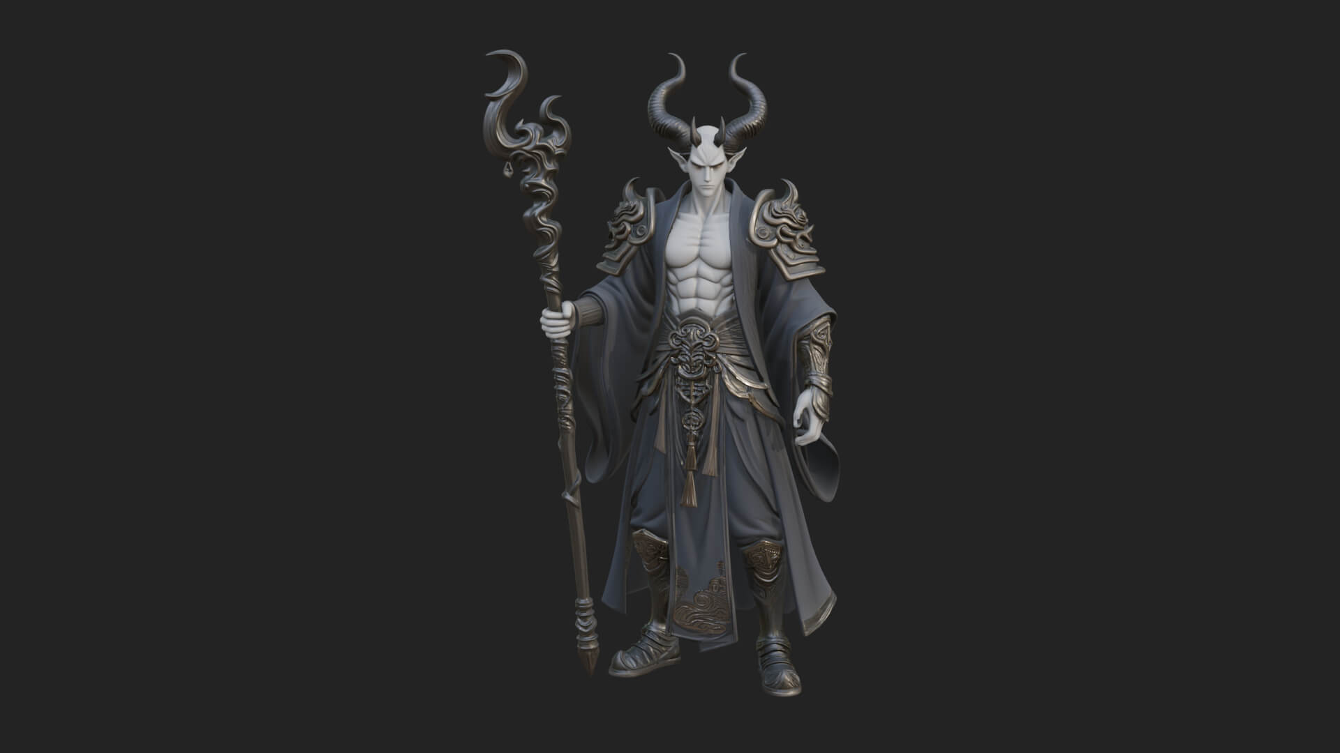 Horned Demon Mage Statue Design 4 3D Print Model 3D Model