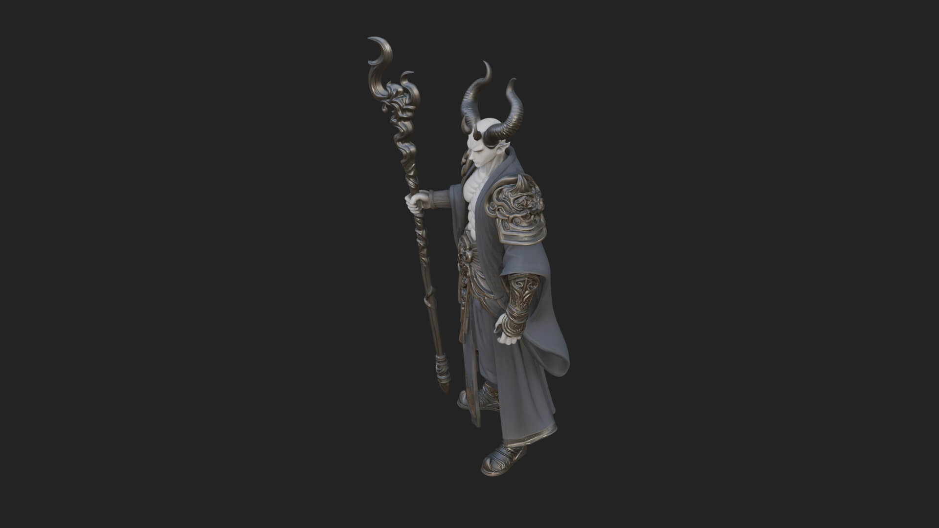 Horned Demon Mage Statue Design 4 3D Print Model 3D Model