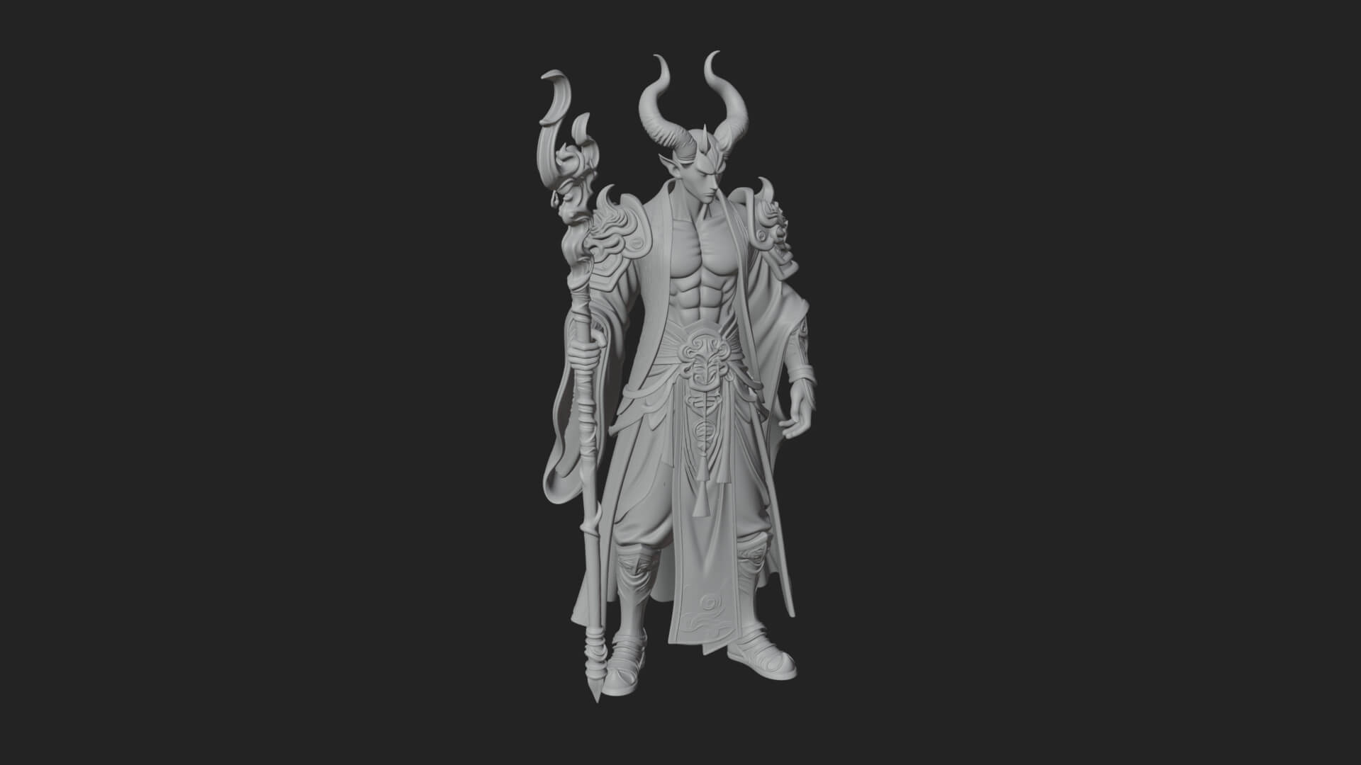 Horned Demon Mage Statue Design 4 3D Print Model 3D Model