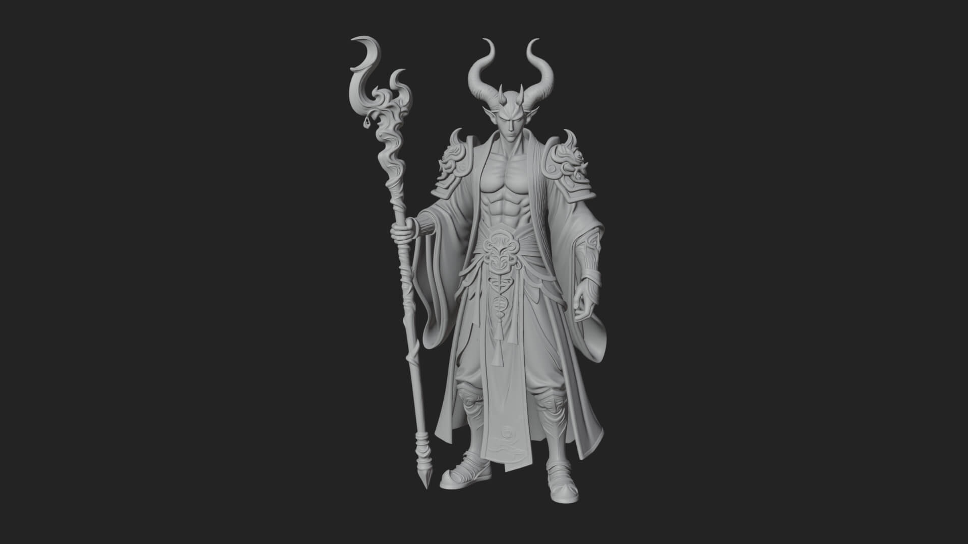 Horned Demon Mage Statue Design 4 3D Print Model 3D Model