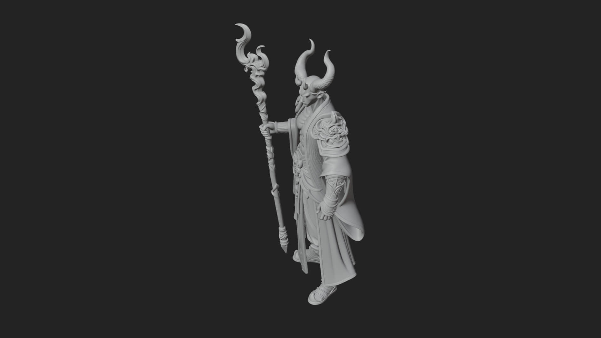 Horned Demon Mage Statue Design 4 3D Print Model 3D Model