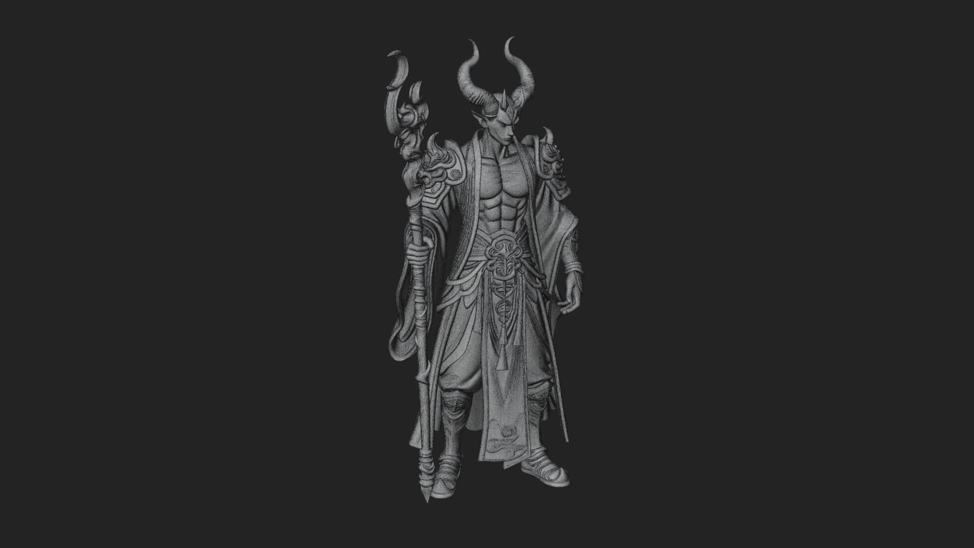 Horned Demon Mage Statue Design 4 3D Print Model 3D Model