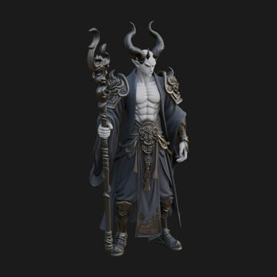 Horned Demon Mage Statue Design 4 3D Print Model