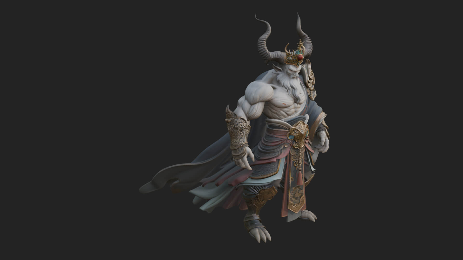 Horned Demon Mage Statue Design 5 3D Print Model 3D Model