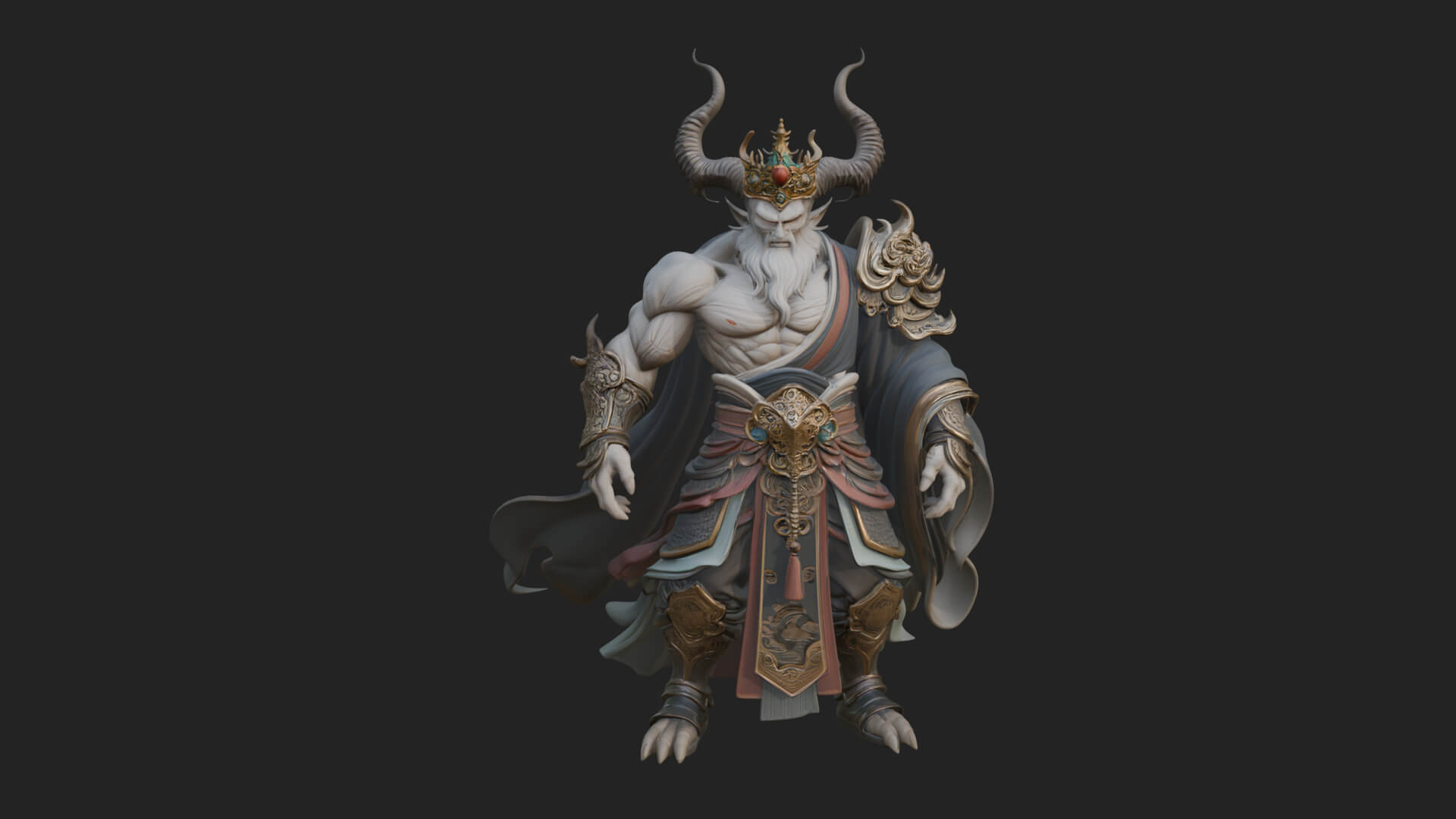 Horned Demon Mage Statue Design 5 3D Print Model 3D Model